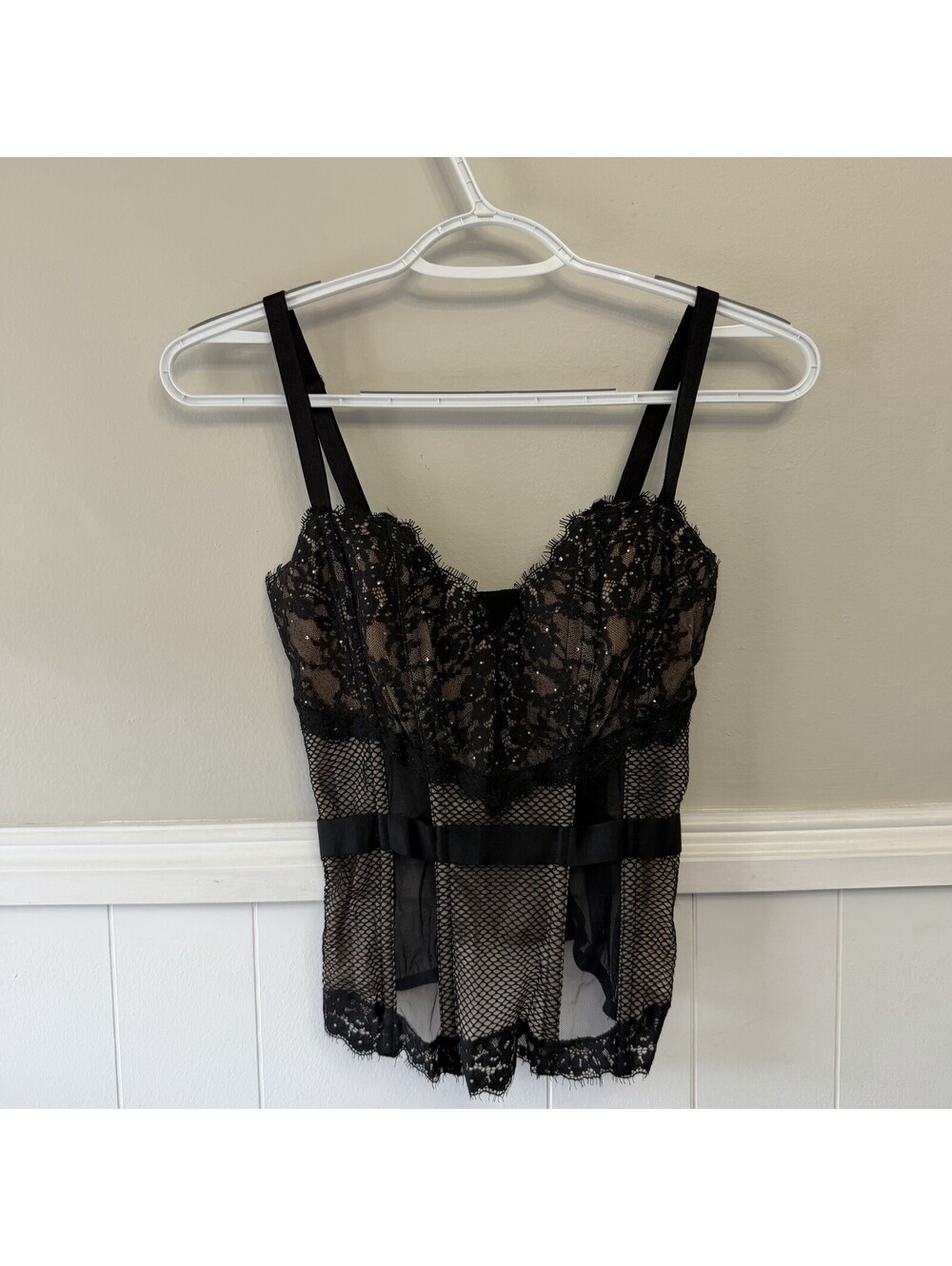 Victoria's Secret Corset Bustier Black Lace Sequin Sz 34C